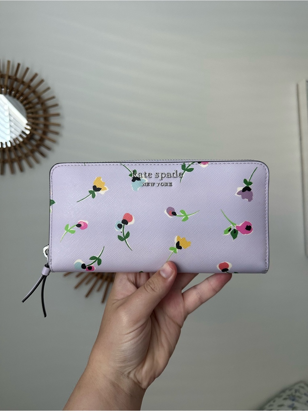 kate spade pastel lilac floral zip-around wallet